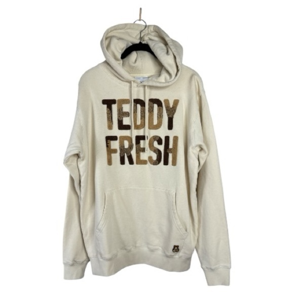 Teddy Fresh Other - Teddy Fresh Cream Pullover Hoodie Chenille Varsity Letters NWT Size Small